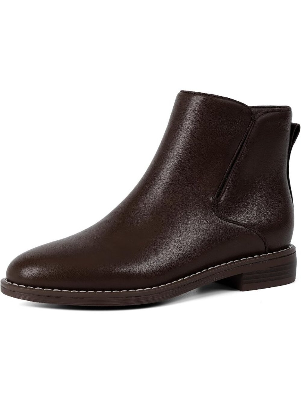 Women's Chocolate Faux Leather Low Heel Rounded Toe with Side Zipper Heel Boots